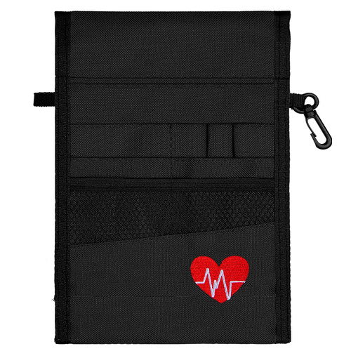 Large 13 Pocket Nurse Pouch - Black (ECG Heart)